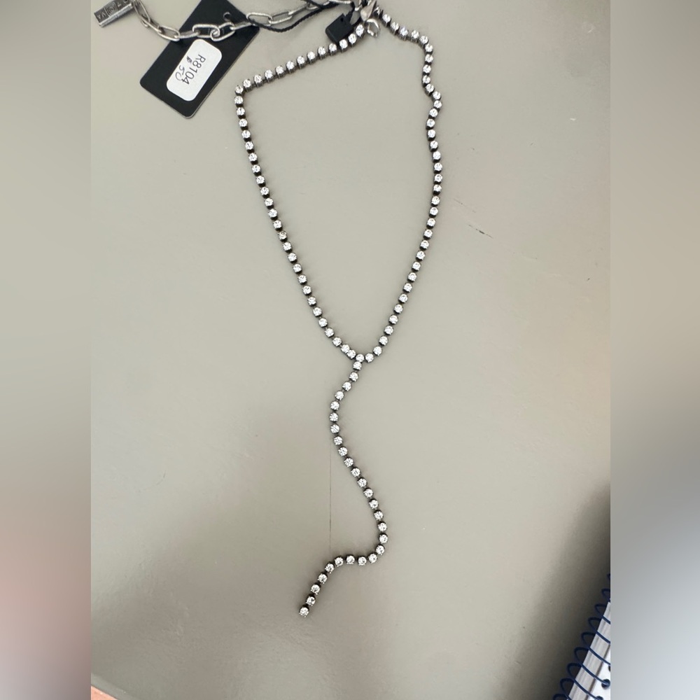Brand New Mini crystal Y necklace antique silver